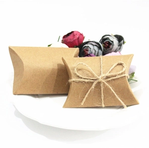 Kraft Paper Pillow Box Wedding Favor Candy Treat Gift Wrapping For Party Supplies Vintage Brown With Hemp Rope