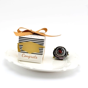 Graduation Candy Box With Doctor Hat Decor Striped Paper Favor Box For Graduation Party Congrats Gift Box Graduation Favors