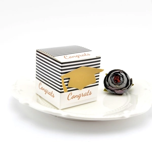 Kraft paper graduation gift box with black stripes and golden doctoral cap decoration