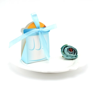 Boîte cadeau bleue à motifs de vagues avec ruban pour fête de bébé ou mariage