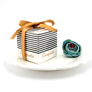Creative Striped Congrats Gift Boxes With Gold Satin Ribbon European Style Paper Candy Boxes For Wedding Graduation Party Celebration