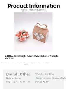 Detailed size view of European wedding candy box showing 8.5cm height and pink flower decor