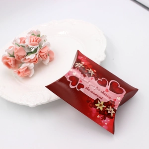 Romantic red pillow candy box with floral heart patterns for wedding party favors
