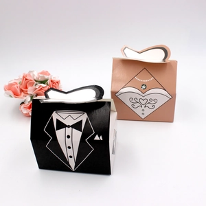 European Style Groom Tuxedo And Bride Dress Wedding Candy Gift Box Creative Party Favors Paper Treat Box For Guests Decoration