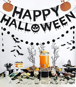Dettagli del set di striscioni per Halloween con scritte insanguinate, zucche e pipistrelli