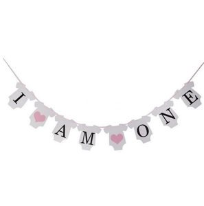 Striscione 'I AM ONE' a forma di body rosa e bianco per decorazione primo compleanno bimba
