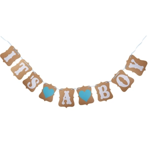 Banderole It's a Boy en papier kraft avec cœurs bleus pour décoration de fête