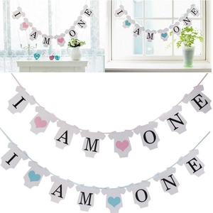 Bannière Premier Anniversaire Bébé I Am One Forme Grenouillère Papier Kraft Guirlande Pour Décorations De Fête Cœur Signe