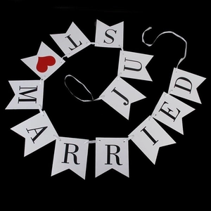 Bannière De Mariage Just Married Papier Nacré Guirlande Queue D'aronde Cœur Rouge Décoration De Fête Accessoires Photo
