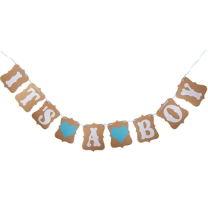 Bannière De Baby Shower Banderole It's A Boy Papier Kraft Cœur Bleu Décoration De Fête Révélation Genre Pour Nouveau-Né
