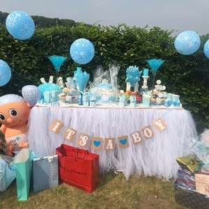 Kit décoration Baby Shower garçon avec bannière IT'S A BOY et ballons bleus et blancs