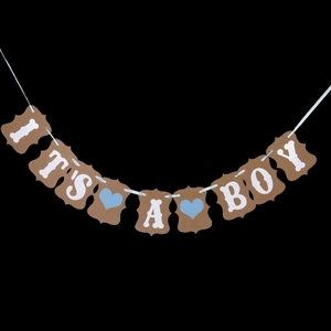 Banderole It's A Boy marron et bleu pour décoration de baby shower et anniversaire