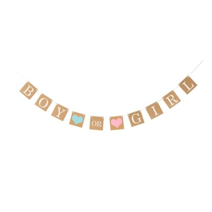 Banderole de révélation du genre en papier kraft avec cœurs bleu et rose pour fête