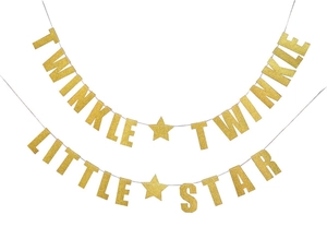 Dettaglio dello striscione dorato glitterato Twinkle Twinkle Little Star per compleanno