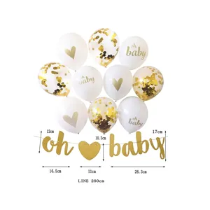 Oh Baby Girlande in Goldglitzer mit weißen und goldenen Konfetti-Ballons für Babypartys