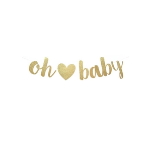 Gold glitzerndes Oh Baby Banner mit Herz für Babyparty Dekorationen und Feste
