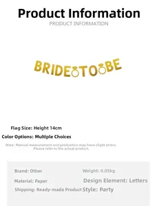 Detail view of glitter Bride To Be banner with diamond ring and 14cm height specs