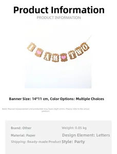 Détail de la bannière en kraft I AM TWO avec cœur rose pour fête de 2 ans