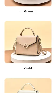 Detail of khaki tote bag with pearl gold buckle and decorative wave stitching