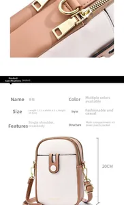 Detailed size view of the crossbody phone bag with three zip compartments and dimensions