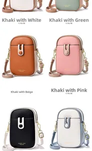 Detailed grid of multi-color faux leather crossbody phone bags with adjustable straps