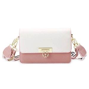 Women's cream and pink small square crossbody bag with clover charm and floral strap