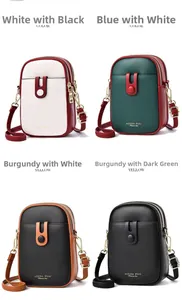 Detailed grid view of mini crossbody phone bags in multiple color combinations with PU leather