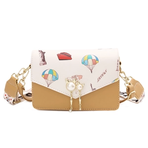 Sac bandoulière carré chic color-block avec imprimés cartoon et boucle perle chat