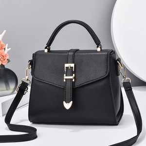 Élégant Sac Carré en Cuir PU Grain de Litchi pour Femmes Couleur Unie Sac à Main Sac à Épaule Ornement en Cœur Matériel Doré