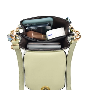 Light green mini crossbody phone bag showing large capacity with double compartments