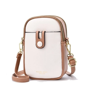 Borsa per Cellulare da Donna alla Moda con Colori a Contrasto in Pelle PU Doppia Cerniera Tracolla Mini Borsa da Viaggio