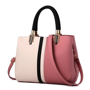 Minimalist tri-color patchwork leather tote bag with top handle and crossbody strap