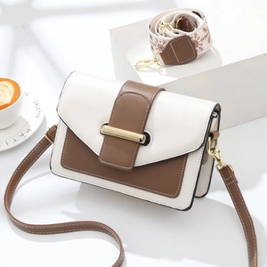 Women Fashion Contrast Color Flap Shoulder Bag PU Leather Small Square Crossbody Bag With Embroidered Wide Strap For Daily Party