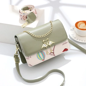 Sac À Épaule Femmes Similicuir Style Niche Français Imprimé Montgolfière Tour Eiffel Boucle Cygne Double Sangles