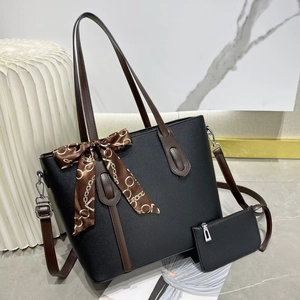 Large Capacity Women Tote Bag Litchi Grain PU Leather Professional Office Handbag With Small Pouch And Satin Scarf