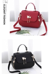 Detail of elegant handbags with cat-shaped pearl buckles and lychee grain texture
