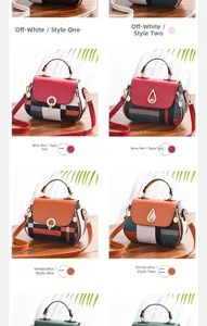 Close-up of stylish faux leather bags with geometric prints and metal buckles in multiple colors