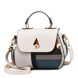 Fashionable shell-shaped crossbody bag with geometric patchwork and gold lock