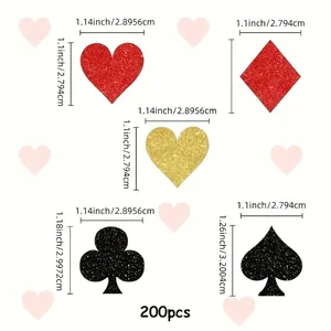 Las Vegas casino party confetti set with glitter poker suit shapes for decoration