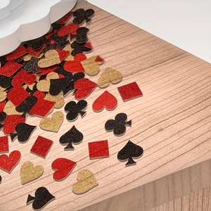 Glitter poker card confetti in red black gold for Las Vegas casino party decor