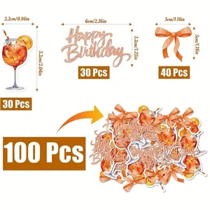 Cocktail themed birthday party confetti set with 100pcs glitter cups and bows
