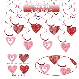 Detail of 15cm heart foil swirls for Valentine's Day party decor showing 4 patterns