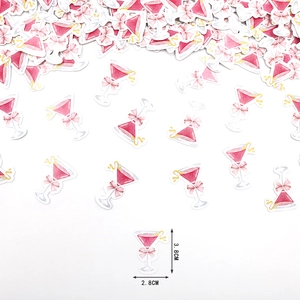 Sticker coriandoli bicchiere martini rosa con fiocco per decorazione tavola, 3,8x2,8 cm