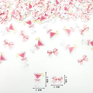 Adesivi decorativi acquerello bicchiere martini e fiocco rosa per tavola San Valentino