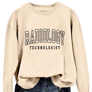 Beige Radiology Technologist printed sweatshirt featuring a crew neck and ribbed cuffs