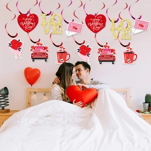 Valentine's Day hanging spiral heart decorations for romantic party scene setup