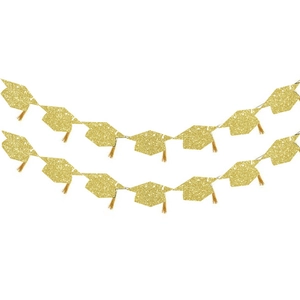 Glitter gold doctoral cap graduation banner with tassels for party wall decoration