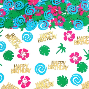 Confettis De Fête Anniversaire Tropicaux Décoration Table Paillettes Feuilles Palmier Monstera Fleurs Hibiscus Thème Hawaïen
