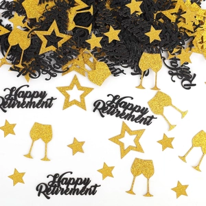 Happy Retirement Konfetti Schwarz Gold Glitzerpapier Sterne Champagnerglas Tischdeko Für Party Feiern Jubiläum