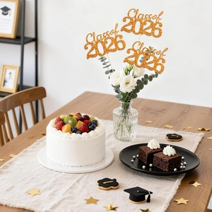 Class of 2026 glitter gold cake topper for graduation party dessert decoration